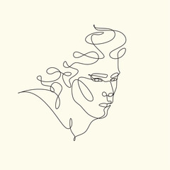 Men line art vector. Continuous one line drawing of man portrait. Muscular man body, Hairstyle. Fashionable men's style.	