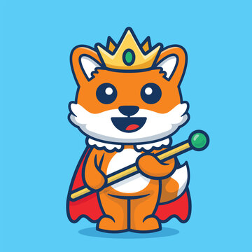 Cute fox with crown cartoon vector illustration isolated