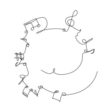 recommend clip art: Continuous one  line art musical notes, instrumental lines, simple style music, hand-drawn vector illustrations