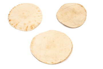 Grilled pitta bread isolated on white background.