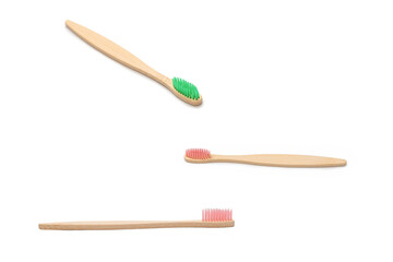 Bamboo toothbrush isolated on a white background.