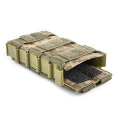 Military pouch for cartridges in pixel camouflage. Bag for bullet magazines on white background. Military tactical gear.