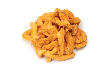 Dried melon slices isolated on a white background.