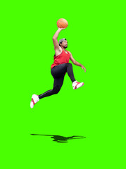 Fototapeta na wymiar Basketball fun concept. We love basketball. Asian basketball player jumping on background with clipping path