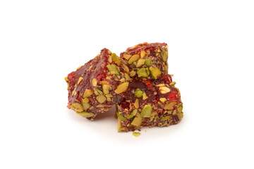 Sweet roll with pomegranate and pistachios, turkish sweets.