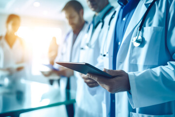 Unrecognizables team of doctors reviewing patient's chart. Generative AI.