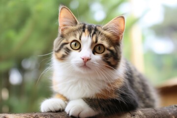 Naklejka na ściany i meble Portrait of Tiny Cute Adorable Cat Kitten Facing Camera generative AI.