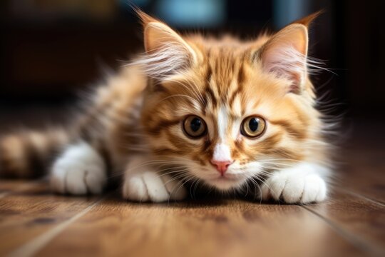 Portrait of Tiny Cute Adorable Cat Kitten Facing Camera generative AI.

