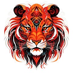Graphic abstract tiger face. Geometric abstract animal for poster, background, emblem, mascot. Concept of safari, jungle, zoo. Symbol of the Chinese horoscope. Generative AI