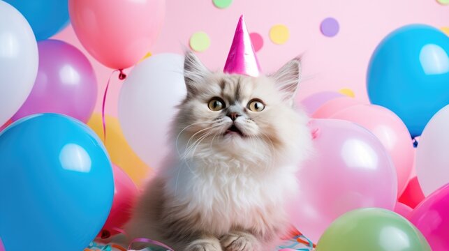 Festive Cats in Party Hats Celebrating generative AI