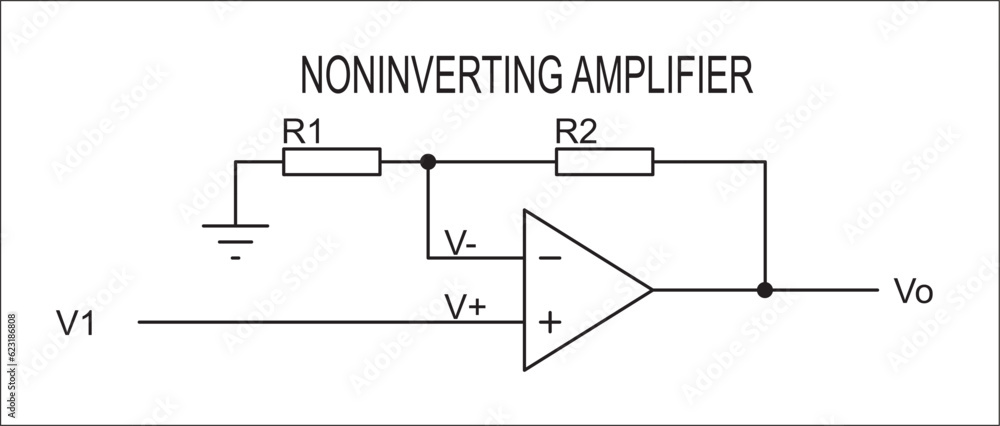 Poster vector drawing electrical circuit with operational amplifier and resistor. schematic diagram of elec