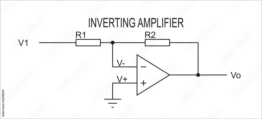 Poster vector drawing electrical circuit with operational amplifier and resistor. schematic diagram of elec