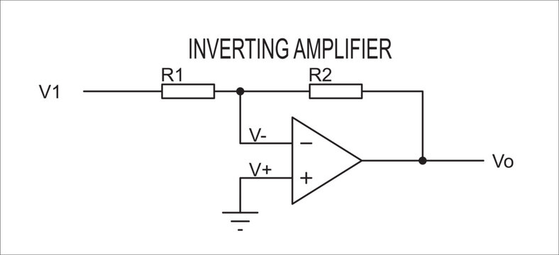 Vector drawing electrical circuit with operational amplifier 
and resistor. Schematic diagram of electronic device.