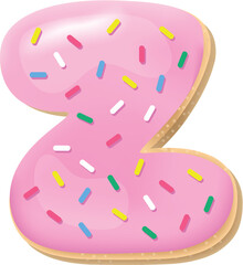 Vector pink letter Z from donut alphabet. Sweet tasty cookie font. Food illustration 