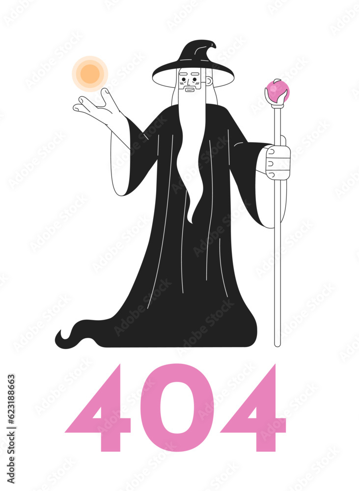 Aufkleber enchanter doing magic tricks black white error 404 flash message. man skilled in magic. monochrome e