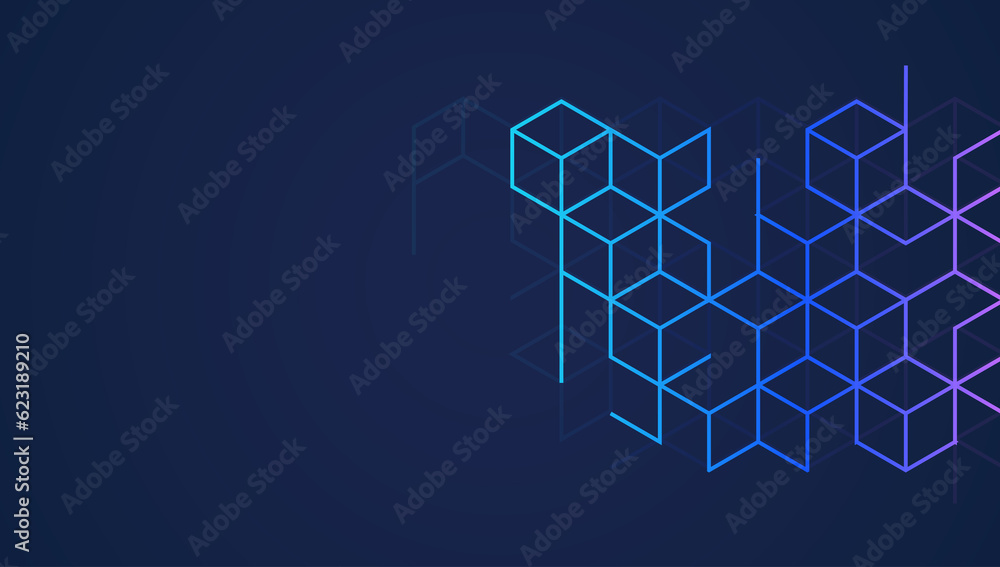 Wall mural abstract geometric background with isometric digital blocks. blockchain concept and modern technolog