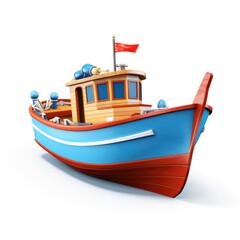 Colorful Cartoon Fishing Boat with Whimsical Design generative AI