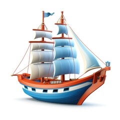3D Cartoon fishing  Boat Isolated on White Background with Full Depth of Field generative AI