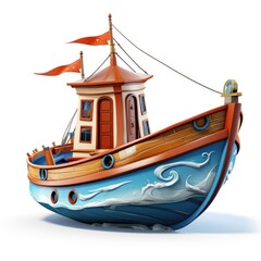 Fototapeta premium 3D Cartoon fishing Boat Isolated on White Background with Full Depth of Field generative AI