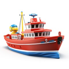 Fototapeta premium 3D Cartoon fishing Boat Isolated on White Background with Full Depth of Field generative AI