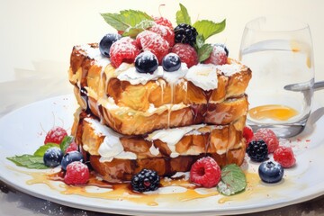 French toast with berries watercolor