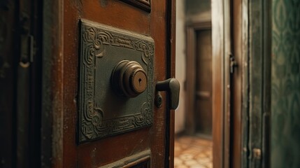 Antique door handle with an unusual design, with which we can travel back a century in time. Generative AI Technology 