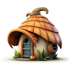 3D Cartoon Hut Isolated on White Background with Clipping Path, Full Depth of Field, and Focus Stacking Generative AI