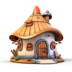 Obraz premium 3D Cartoon Hut Isolated on White Background with Clipping Path, Full Depth of Field, and Focus Stacking Generative AI