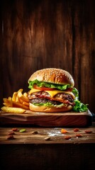 Cheese burger or classic burger photography for a commercial ai, ai generative, illustration