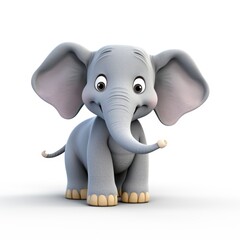 Obraz premium 3D Cartoon Elephant in Isolation, Full Depth of Field, and Focus Stacking Generative AI