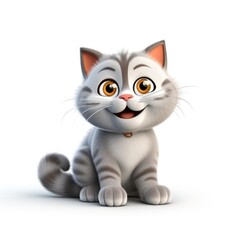 Playful Whiskers: 3D Cartoon Cat Shot with Canon EOS 5D, Isolated on White Background, with Clipping Path, Full Depth of Field, and Focus Stacking Generative AI