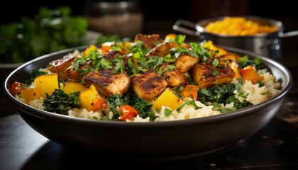 cauliflower rice with garlic chicken chunks