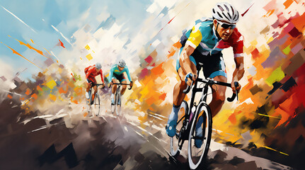Cycling Race, Tour De France. Bicycle and Athletes .Artistic Illustration. Ai generative.