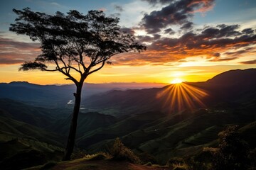 Fototapeta na wymiar Golden Horizons: Sunset in the Natural Beauty of Colombia, LATAM Generative AI