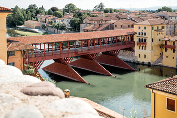 Bassano del Grappa, Italy - Ponte degli Alpini, covered wooden bridge, built on a project by Andrea Palladio.