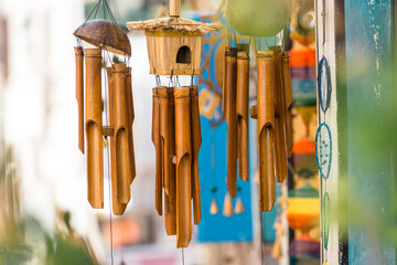 colored bamboo wind chimes outside the door