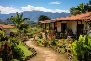 Fototapeta premium Tranquil Retreat: LATAM Farm Finca in Colombia for Couples and Families Generative AI