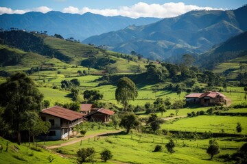 Obraz premium Tranquil Retreat: LATAM Farm Finca in Colombia for Couples and Families Generative AI