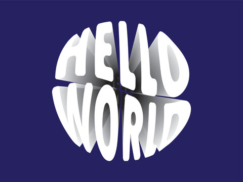 hello world 3D illustration blue and white background