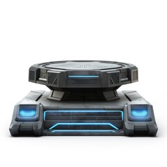 Modern Sci-Fi Empty Podium Isolated on White Background with Clipping Path, Full Depth of Field, and Focus Stacking Generative AI