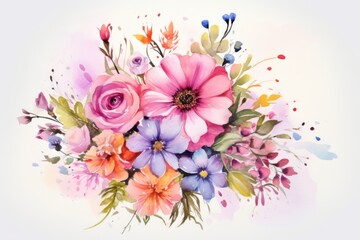Flower Bouquet with Watercolor Flowers Generative AI