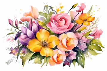 Fototapeta na wymiar Flower Bouquet with Watercolor Flowers Generative AI