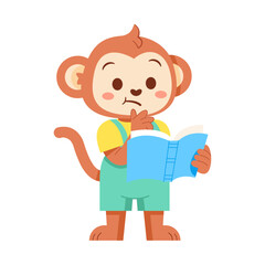Vector Cute Cartoon Animal Reading Isolated Illustration
