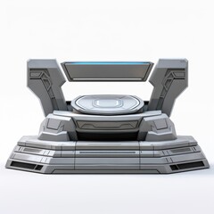 Modern Sci-Fi Empty Podium Isolated on White Background with Clipping Path, Full Depth of Field, and Focus Stacking Generative AI