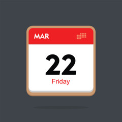 friday 22 march icon with black background, calender icon