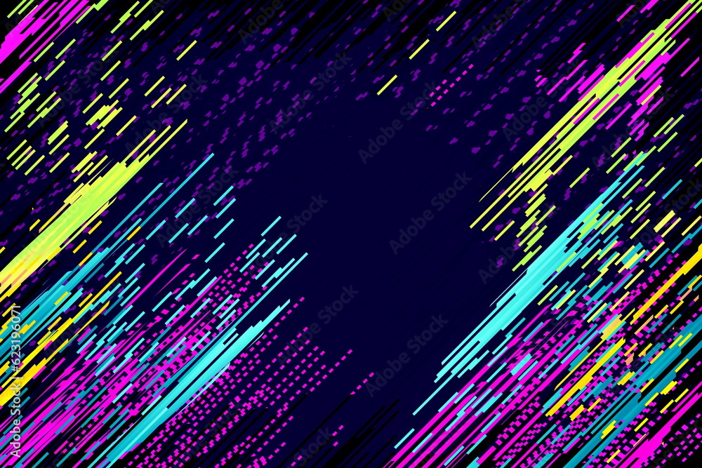 Aufkleber lots of colorful lines made up of solid dashes on a blue background and places to enter text