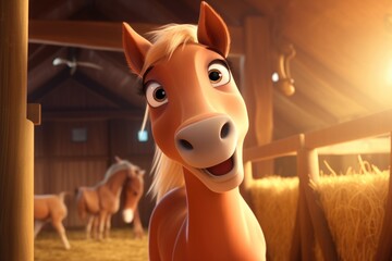 Cute Adorable Cartoon Horse in Cinematic Shot Generative AI