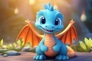 Magical Wonders: Cute Adorable 3D Style Dragon for Kids Animation Generative AI
