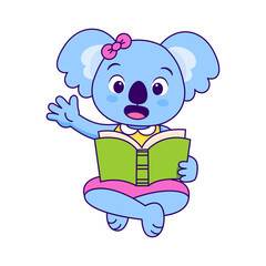 Vector Cute Cartoon Animal Reading Isolated Illustration