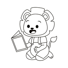 Vector Cute Cartoon Animal Reading Isolated Illustration